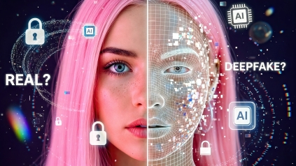 Илюстрация на женско лице в процес на синтезиране с AI. Източник: AdobeStock